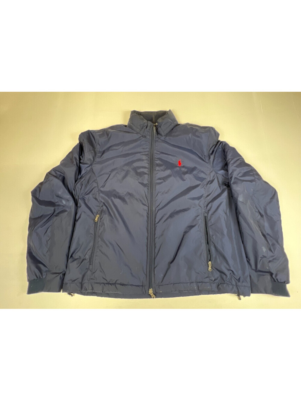Polo Ralph Lauren Men XL Navy Blue Puffer Jacket Full Zip Logo Outerwear